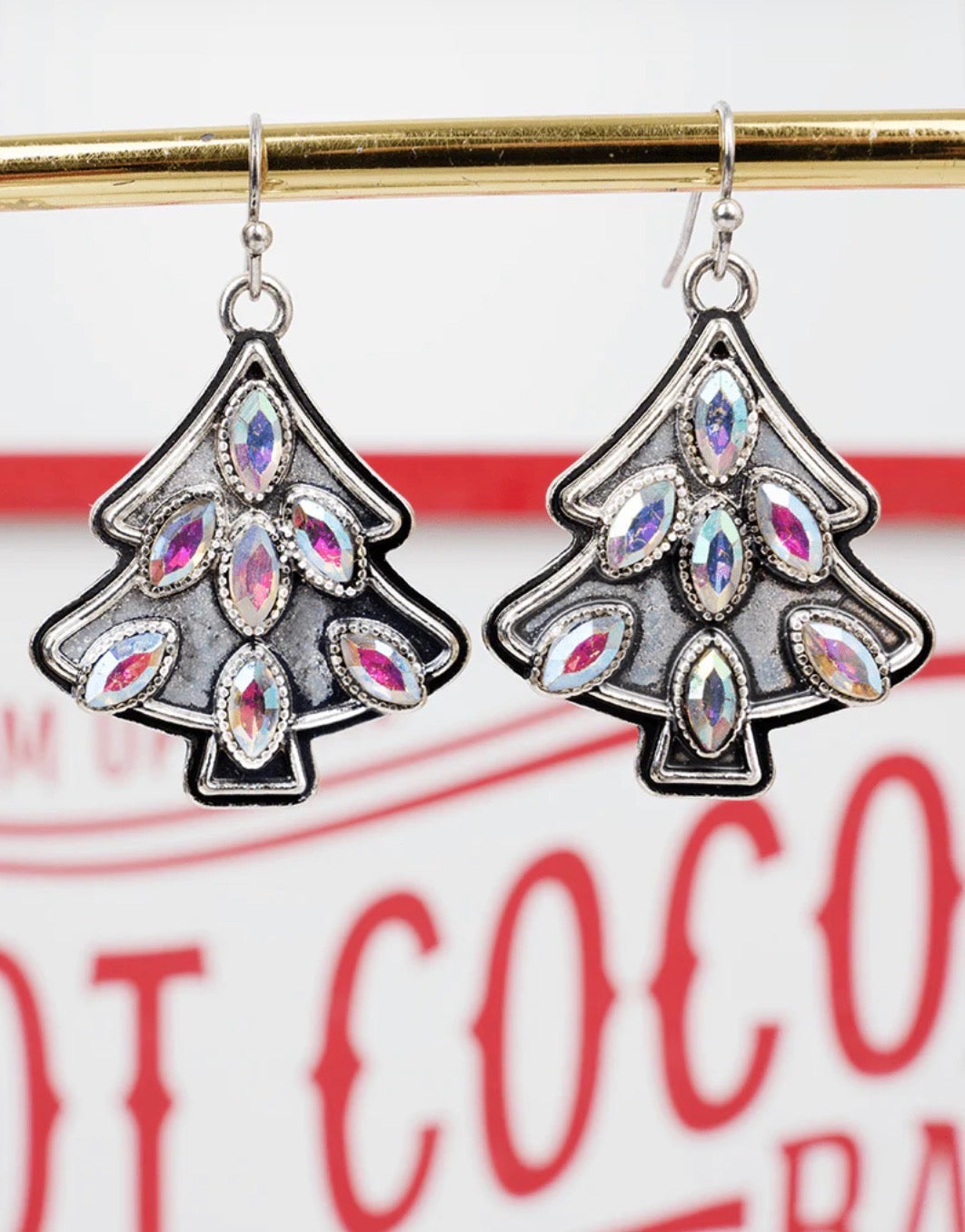 TIPI IRIDESCENT TREE SILVER-TONE EARRINGS