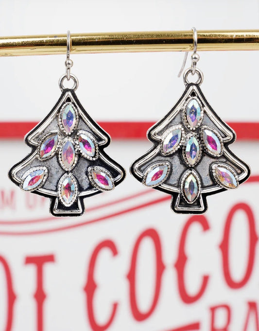 TIPI IRIDESCENT TREE SILVER-TONE EARRINGS