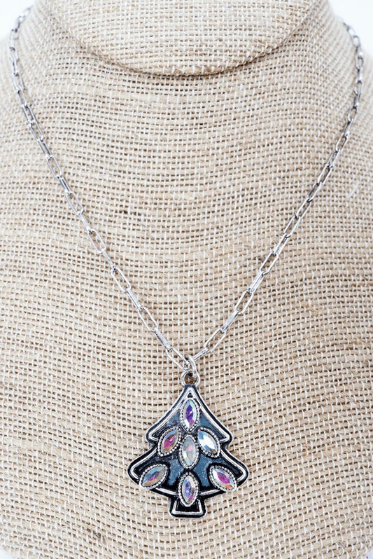 TIPI IRIDESCENT TREE SILVER-TONE NECKLACE